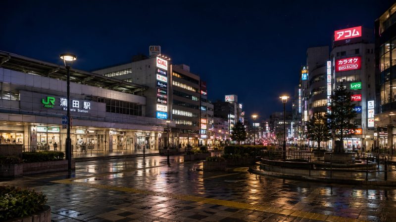 夜の駅前と街明かり