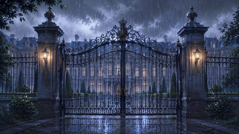 雨の公爵家の門