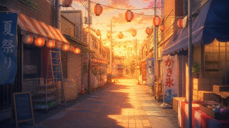 夏祭り前の商店街